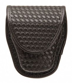 Blackhawk single handcuff pouch with a traditional Basketweave appearance, black.